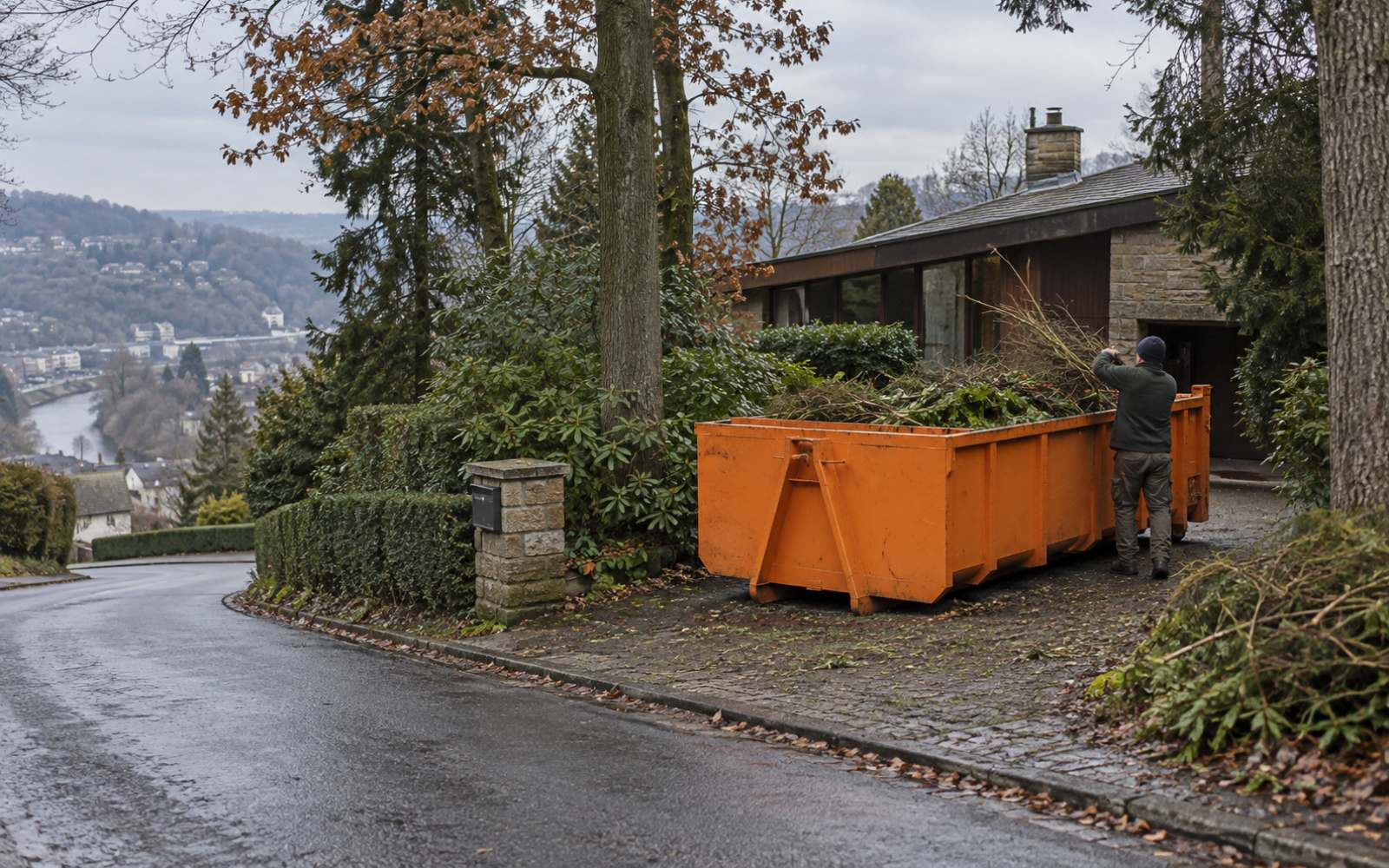 Ambiance générée évoquant le chargement de déchets verts à Chaudfontaine.